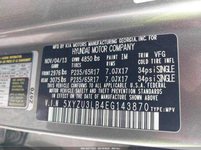 5XYZU3LB4EG143870 Hyundai Santa Fe Sport 2.4l