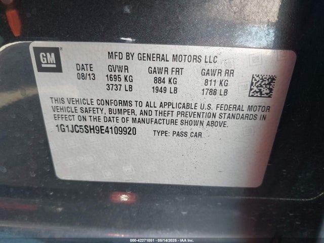 1G1JC5SH9E4109920 Chevrolet Sonic Lt Auto