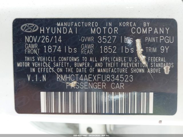 KMHCT4AEXFU834523 Hyundai ACCENT GLS
