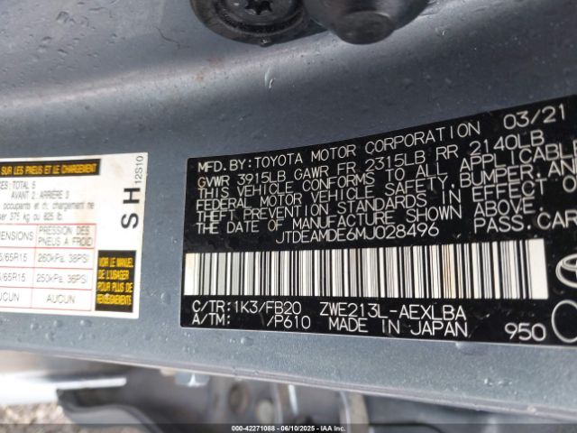 2021 TOYOTA COROLLA JTDEAMDE6MJ028496 Photo 8