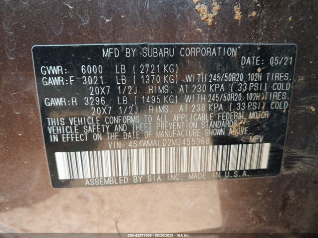 4S4WMALD2M3455368 Subaru Ascent Limited