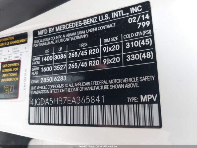 4JGDA5HB7EA365841 Mercedes-Benz Ml 350 4matic