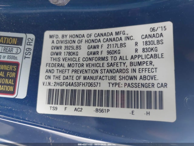 2HGFG4A53FH706571 Honda CIVIC SI