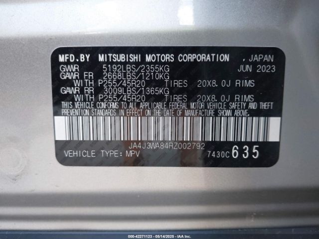 JA4J3WA84RZ002792 Mitsubishi Outlander Sel 2.5 2wd/sel Black Edition 2wd
