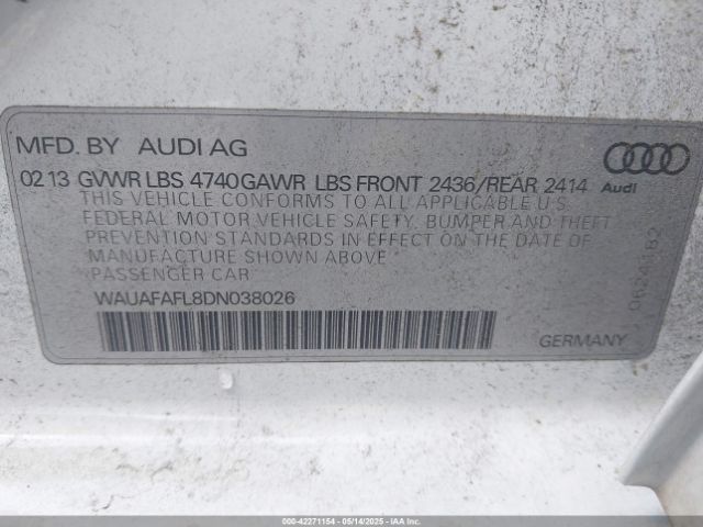 2013 AUDI A4 WAUAFAFL8DN038026 Photo 8
