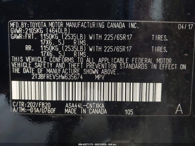 Toyota RAV4 LE 2017 2T3BFREV5HW635674 Image 9
