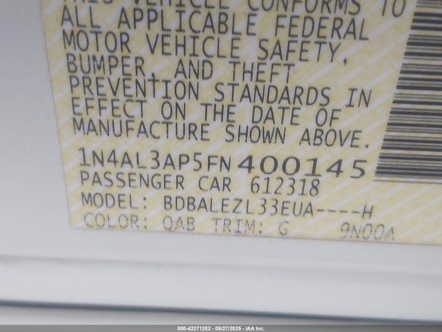 1N4AL3AP5FN400145 Nissan Altima 2.5 S