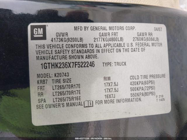 2007 GMC SIERRA 2500HD 1GTHK236X7F522246 Photo 8