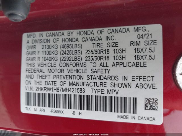 2021 HONDA CR-V 2HKRW1H87MH421583 Photo 8