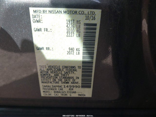 1N4AL3AP4HC149990 Nissan Altima 2.5 S