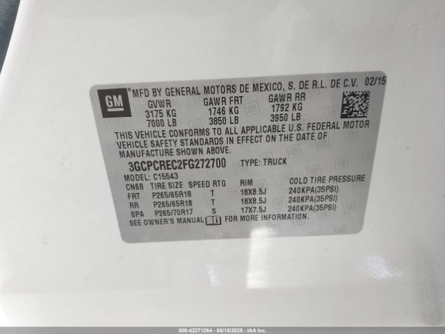 3GCPCREC2FG272700 Chevrolet l83 - vvt, active fuel management, aluminum