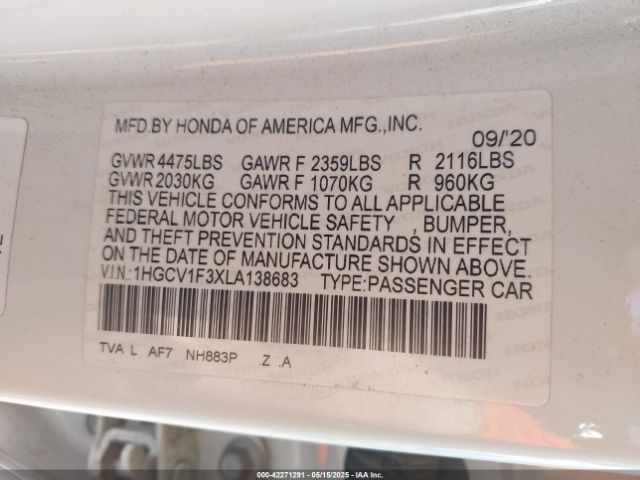 1HGCV1F3XLA138683 Honda l15be