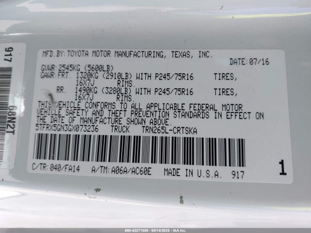 5TFRX5GN3GX073236 Toyota Tacoma Sr