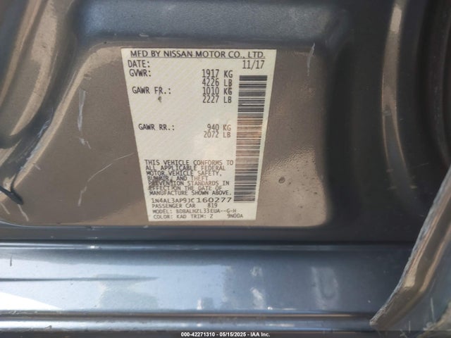 1N4AL3AP9JC160277 Nissan Altima 2.5 Sr