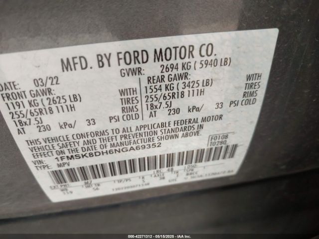 2022 FORD EXPLORER 1FMSK8DH6NGA69352 Photo 8