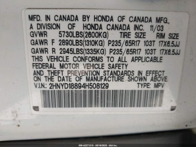 2004 ACURA MDX 2HNYD18894H508129 Photo 8