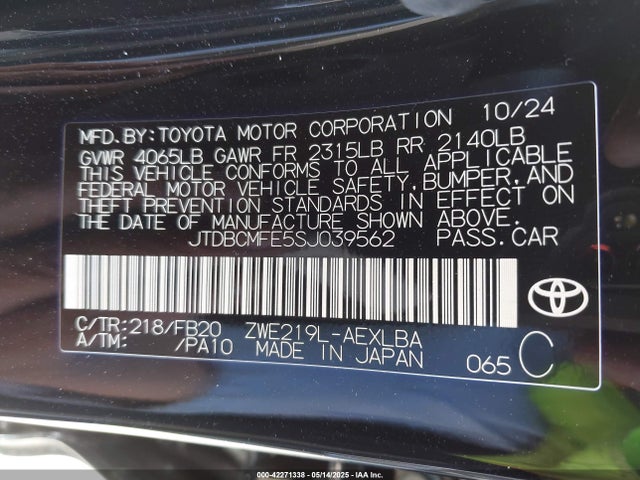 JTDBCMFE5SJ039562 Toyota 2zr-fxe