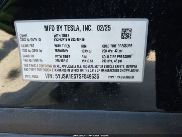 5YJSA1E57SF549635 Tesla MODEL S