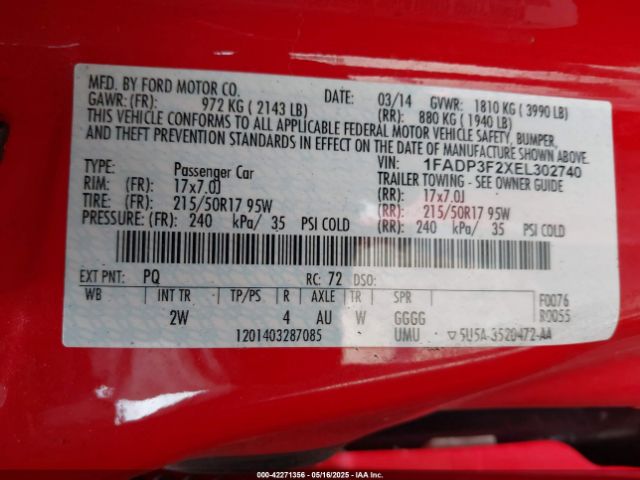 1FADP3F2XEL302740 Ford FOCUS SE