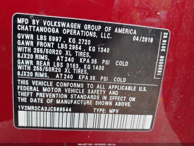 2018 VOLKSWAGEN ATLAS 1V2MR2CA3JC569544 Photo 8