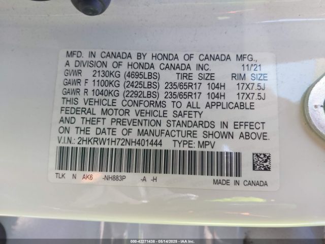 2022 HONDA CR-V 2HKRW1H72NH401444 Photo 8