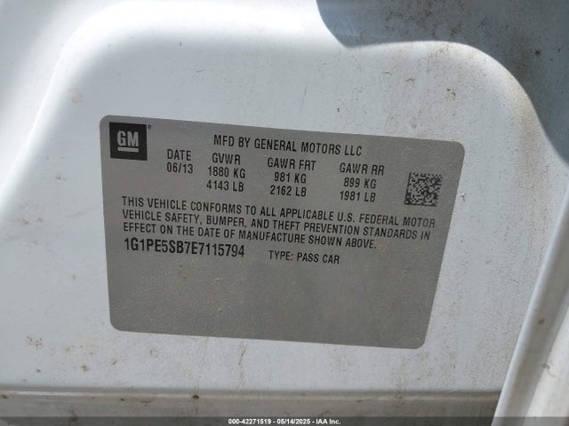 1G1PE5SB7E7115794 Chevrolet Cruze 2lt Auto