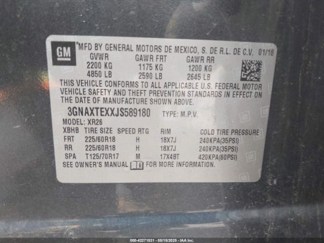 2018 CHEVROLET EQUINOX 3GNAXTEXXJS589180 Photo 8