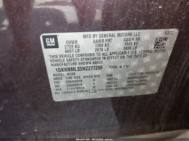 1GKKNMLS5HZ277298 GMC lgx - di: direct injection, vvt: variable valve timing, alum, gen 2