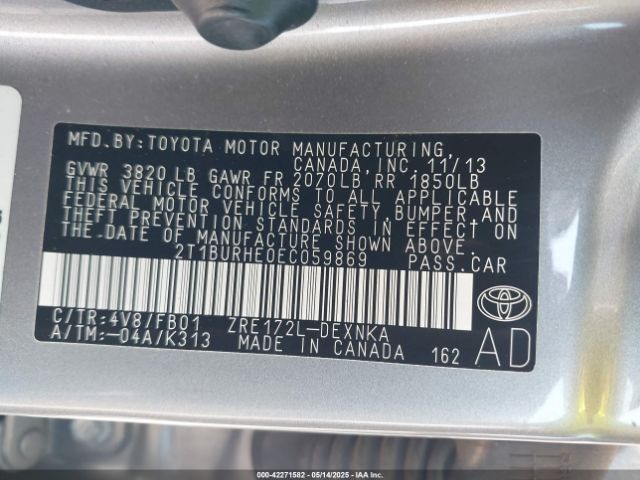 2T1BURHE0EC059869 Toyota COROLLA LE