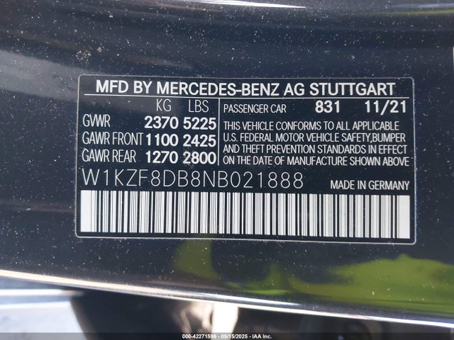 W1KZF8DB8NB021888 Mercedes-Benz m274
