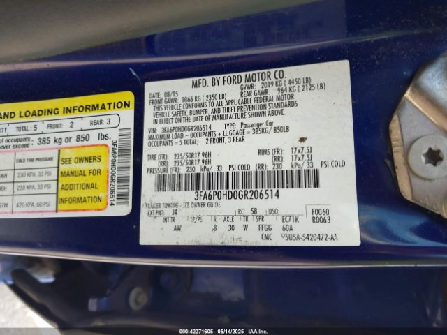 2016 FORD FUSION 3FA6P0HD0GR206514 Photo 8