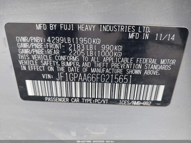 Subaru 2.0l na 2015 JF1GPAA66FG215651 Image 9