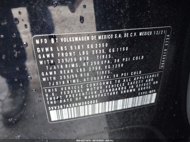 2022 VOLKSWAGEN TIGUAN 3VV3B7AX8NM060805 Photo 8