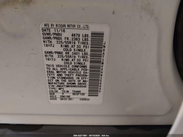JN8AT2MV8HW256848 Nissan Rogue Sl
