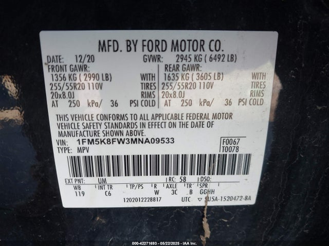 1FM5K8FW3MNA09533 Ford 2021