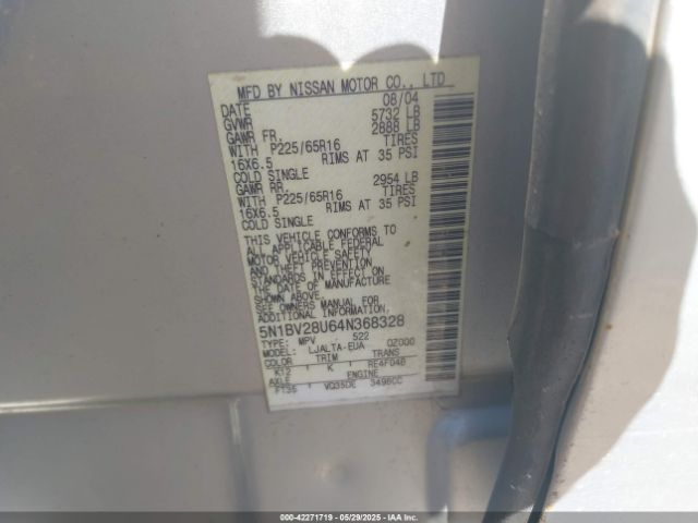2004 NISSAN QUEST 5N1BV28U64N368328 Photo 8