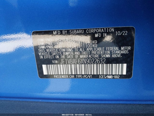 JF1VBAF6XN9022632 Subaru dib