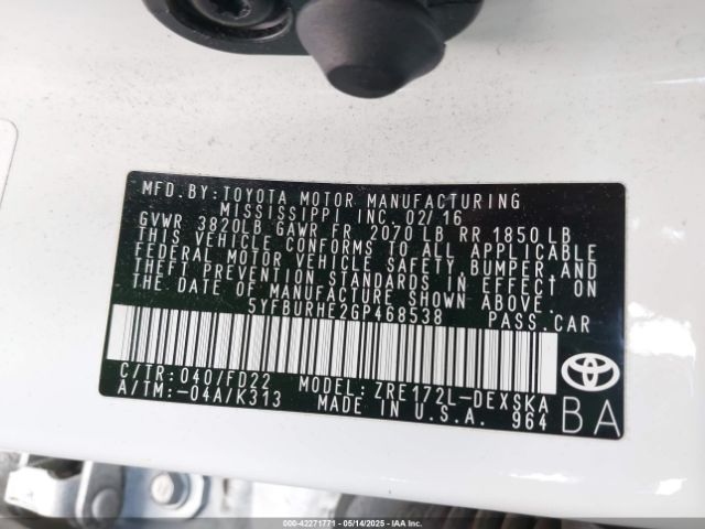 5YFBURHE2GP468538 Toyota Corolla S Plus