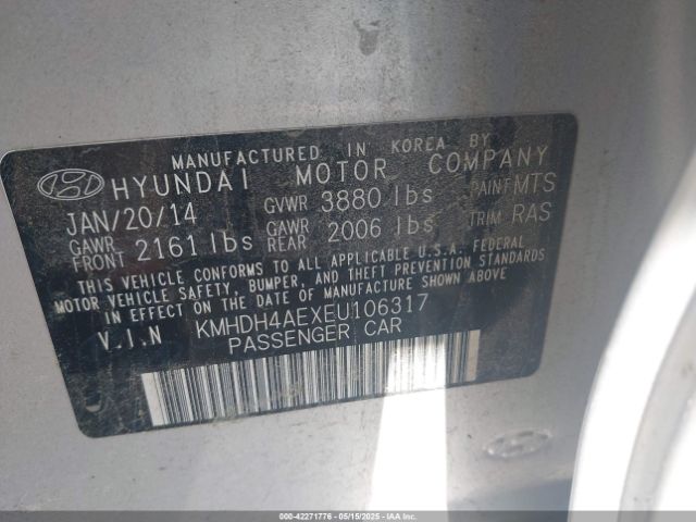 KMHDH4AEXEU106317 Hyundai Elantra Limited