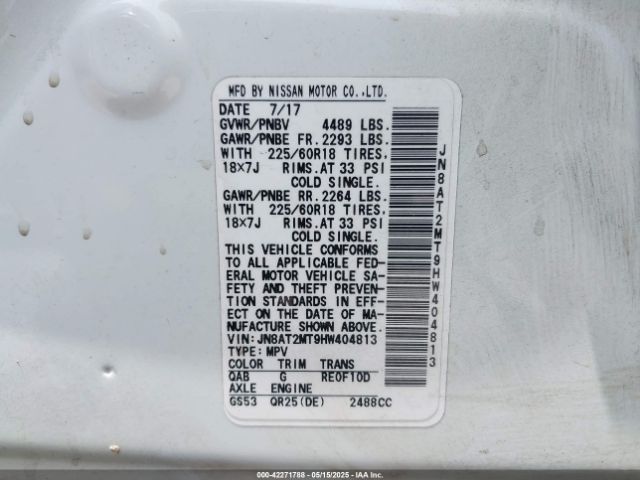 JN8AT2MT9HW404813 Nissan Rogue Sl
