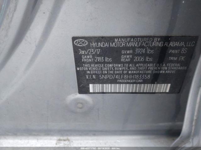 5NPD74LF8HH183358 Hyundai ELANTRA SE