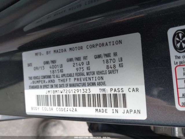 JM1BM1W72G1291323 Mazda Mazda3 I Touring