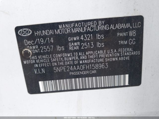 5NPE24AA0FH158963 Hyundai SONATA ECO