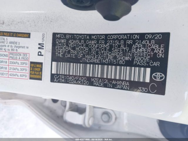 2021 TOYOTA COROLLA JTND4MBE1M3115180 Photo 8