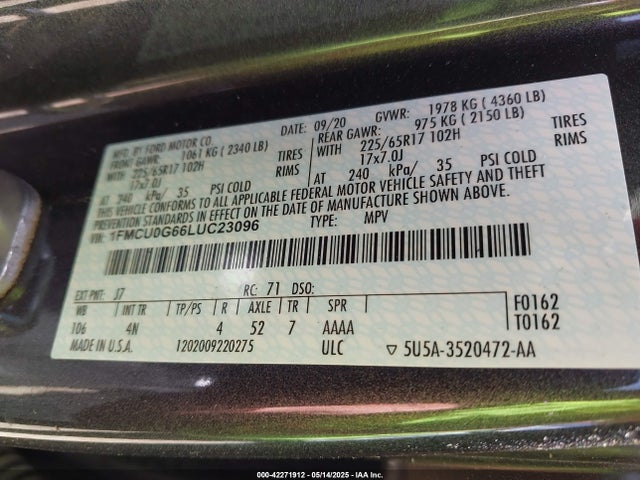 1FMCU0G66LUC23096 Ford 2020