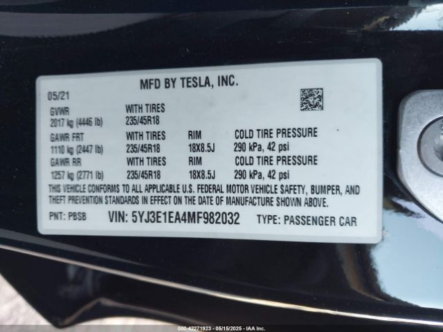 2021 TESLA MODEL 3 5YJ3E1EA4MF982032 Photo 8