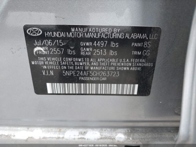 5NPE24AF5GH263723 Hyundai dohc gdi theta-ii