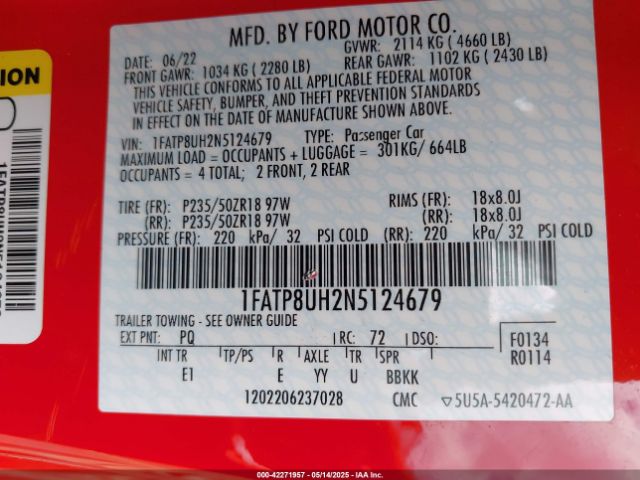 1FATP8UH2N5124679 Ford Mustang Ecoboost Premium