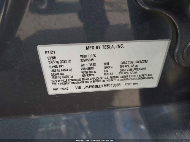 2021 TESLA MODEL Y 5YJYGDED1MF113898 Photo 8
