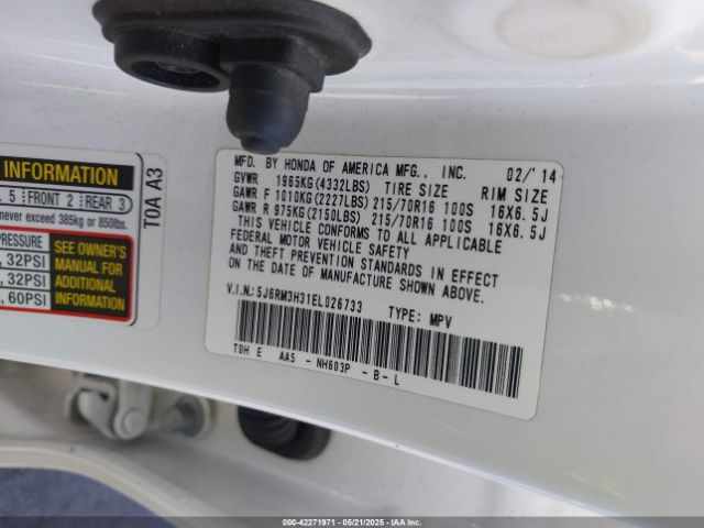 5J6RM3H31EL026733 Honda CR-V LX